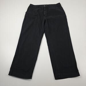 Quince Pants Womens 14 Black Organic Cotton Stretch Wide Leg Cropped Casual
